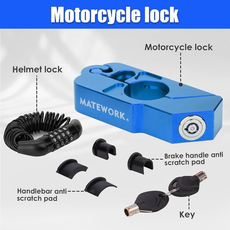 Matework Motorcycle Lock Anti Theft Heavy Duty, Motorcycle Handlebar with Helmet Lock, Universal Motorcycle Blue - Image 3